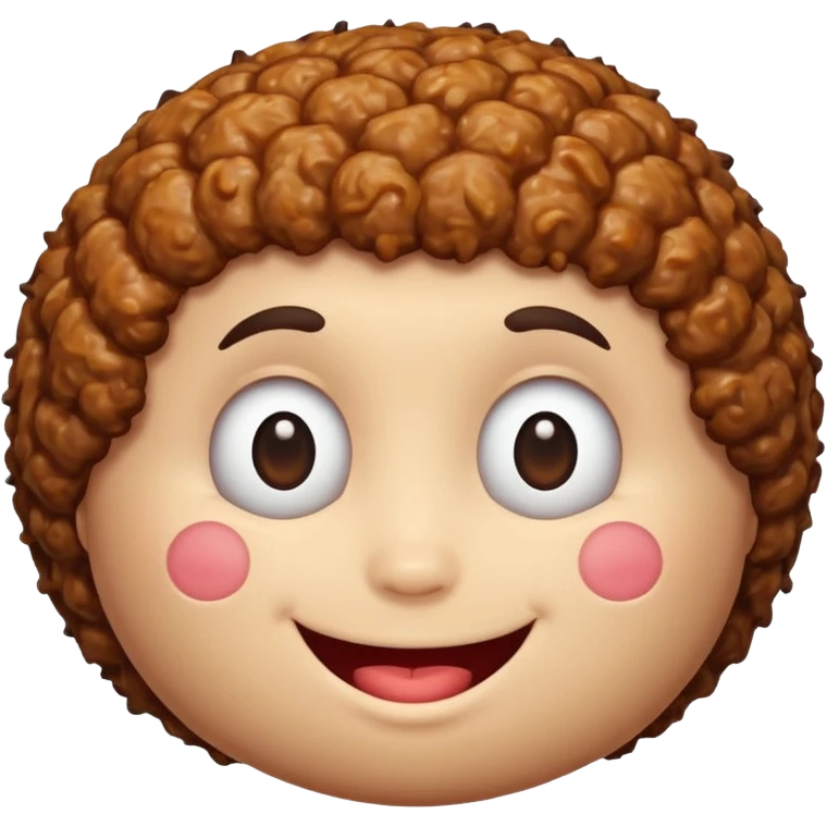 Una polpetta di carne con i capelli ricci scuri e una faccia sorridente  emoji