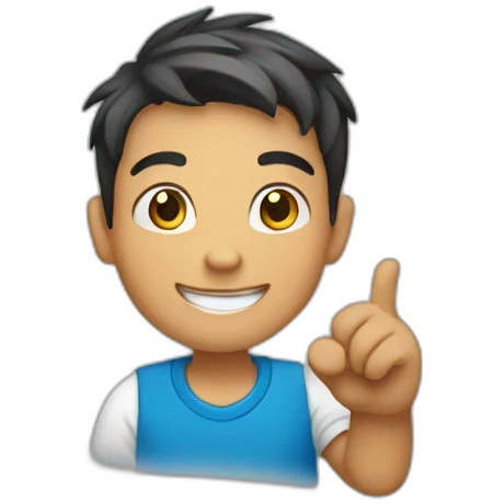 Boy smiling with left arm up emoji