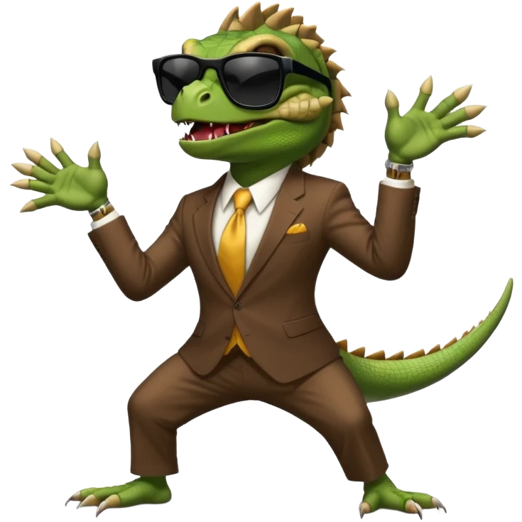 capitalist iguana banker godfather with black sunglasses breakdance scaring emoji