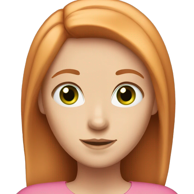 Girl with straight ginger hair and green eyes and pink top emoji