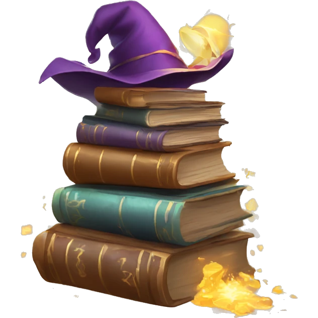 pile of books and magic spell scrolls emoji