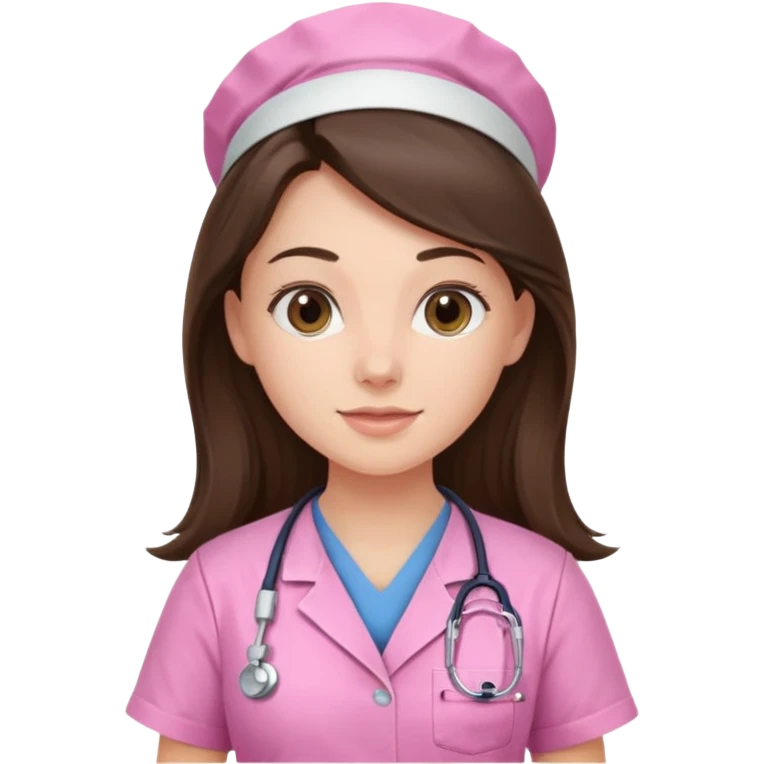 pretty brunette nurse with long hair in pink scrubs emoji
