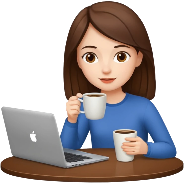 laptop and coffee are on the table. coffee is not on the laptop. the girl is drinking coffee. emoji