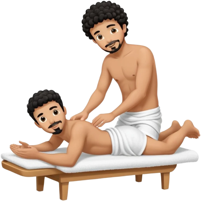 Sehr Gebräunter fast nak Mann nur mit handtuch um den unterkörper (araber mit schwarzen locken und ziegenbart) bekommt fußmassage von einem anderen mann emoji