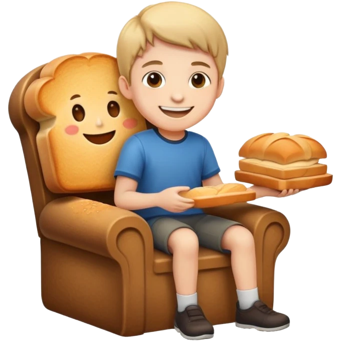 A boy sit on bread chair emoji
