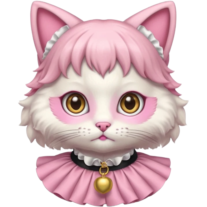 neko with big eyes, bell ruffle coller pink  emoji