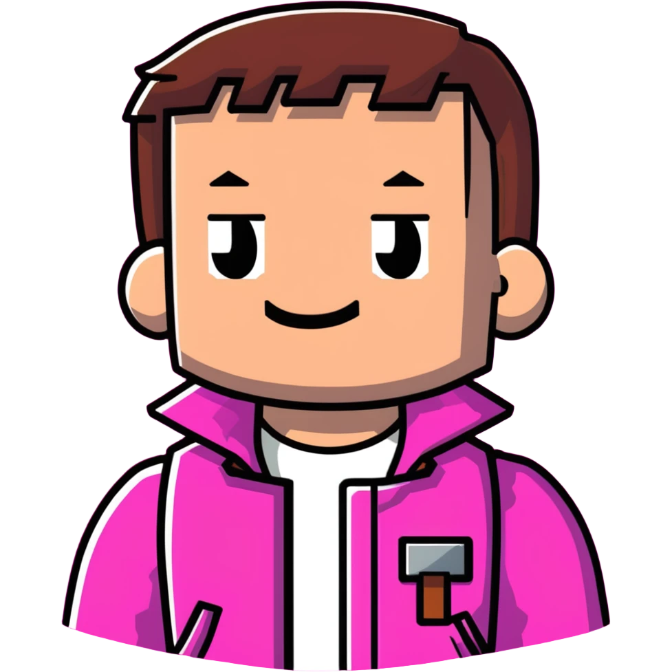 Garett Garrison from Minecraft movie wearing a bright pink jacket emoji