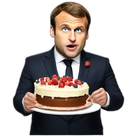 Extremely fat emmanuel macron eating cake emoji