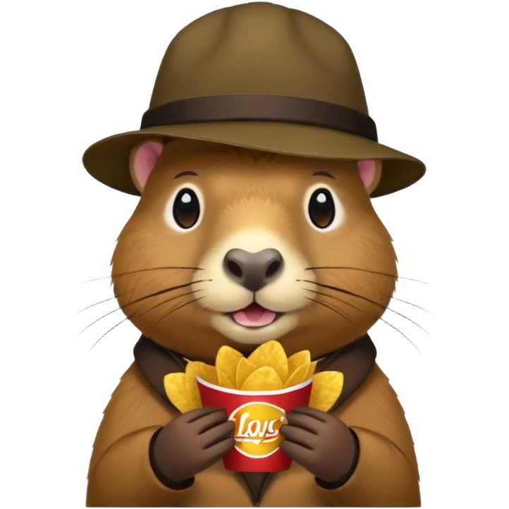 Capybara with a cool hat  eating Lays chips emoji