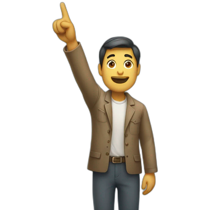 Man pointing at upwards message emoji