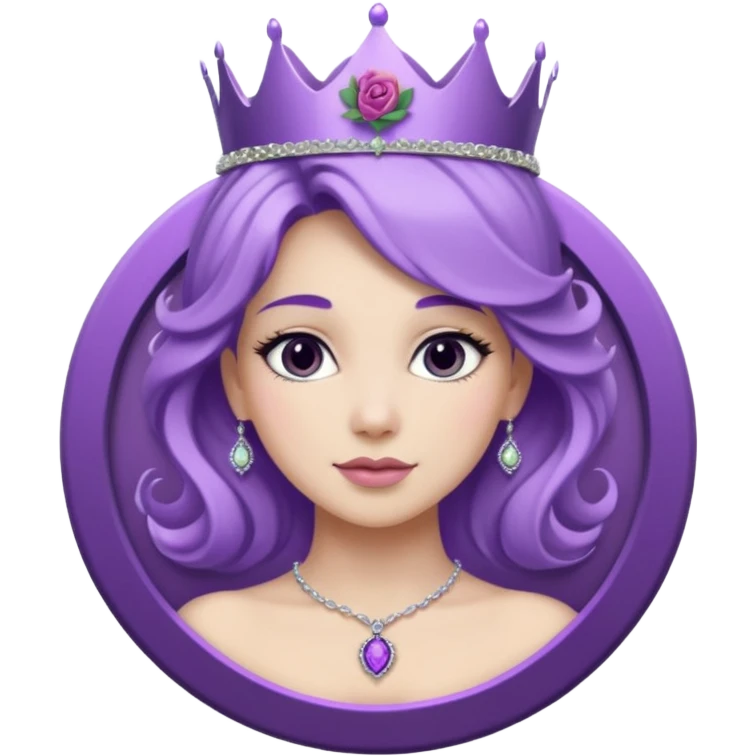 Purple rose flower, silver circle plaque, silver tiara emoji