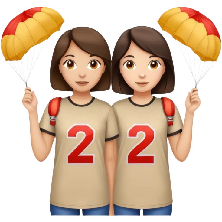 Two brunette girls with parachutes with 24 on both shirts emoji