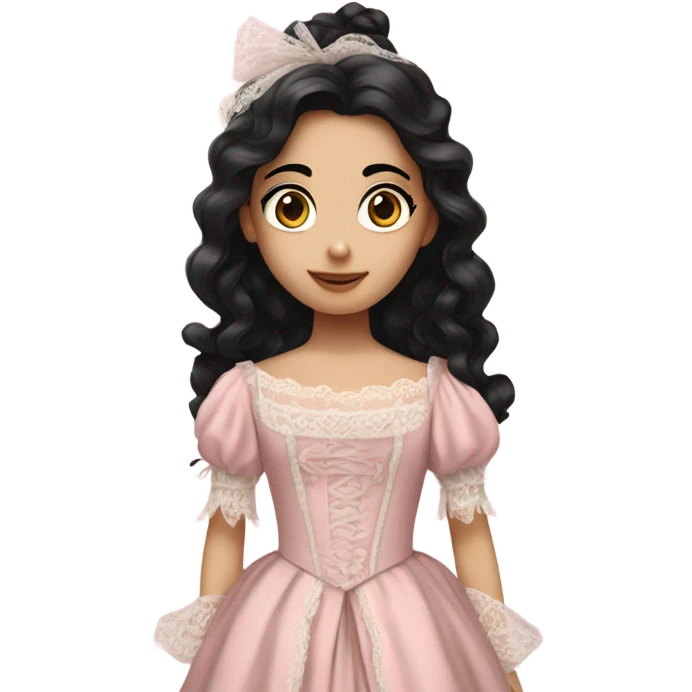 a girl wear rococo dress pale pink with pong black hair emoji