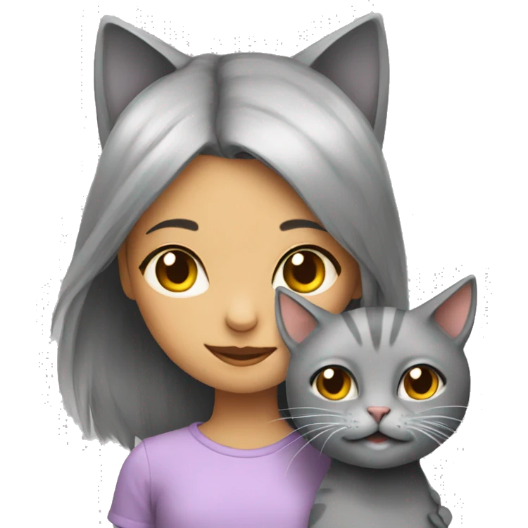 grey kitty with girl emoji