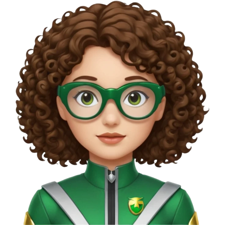 green power ranger, white girl with curly brown hair and glasses emoji