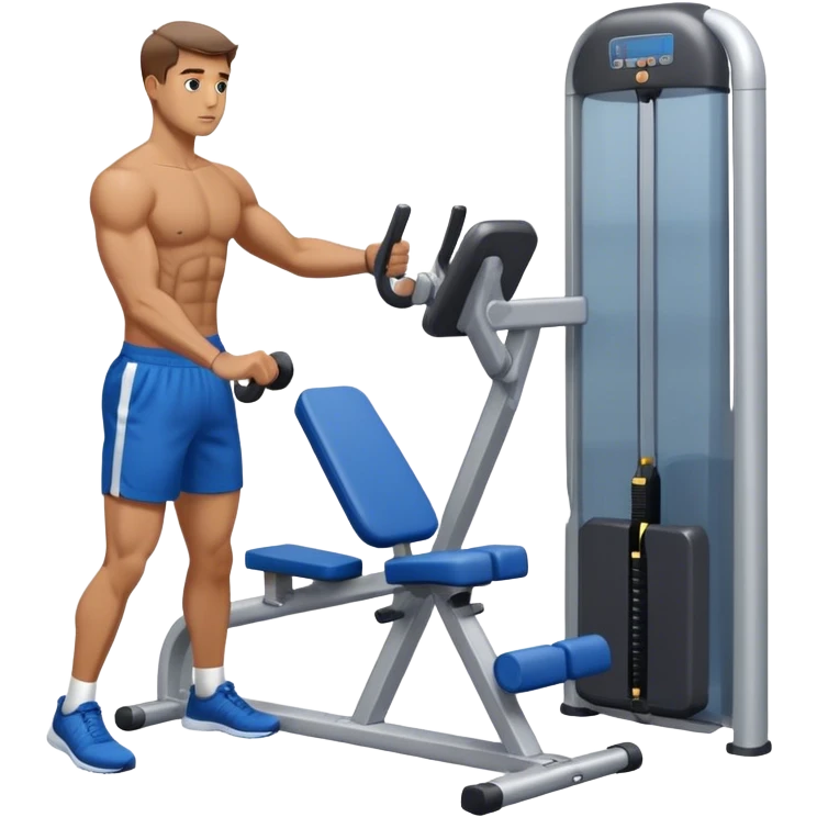 man with blue shorts exercising using side-deltoid-machine emoji