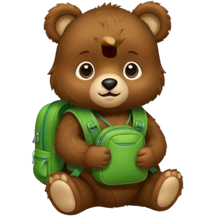 baby bear wear green backpack emoji
