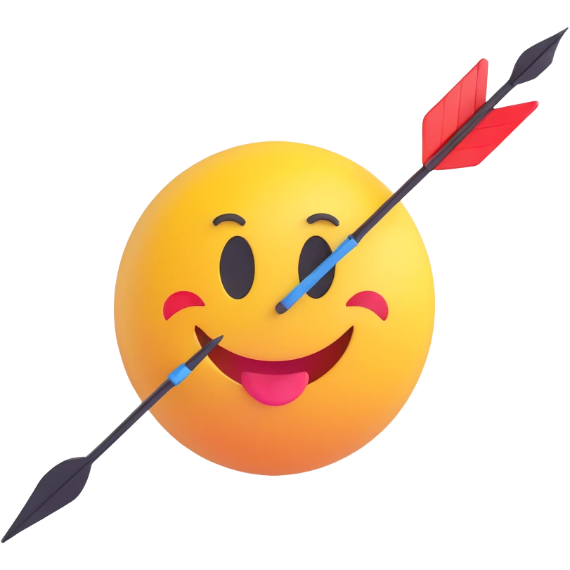 3D smiley emoji, round shape, with dart arrow, sporty face emoji
