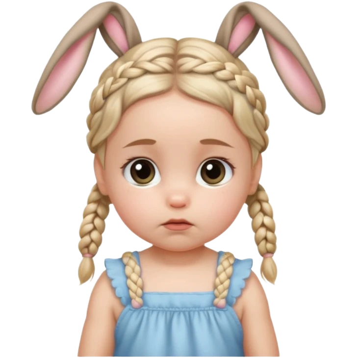bunny ear accessory wearing baby braided hair sad  emoji