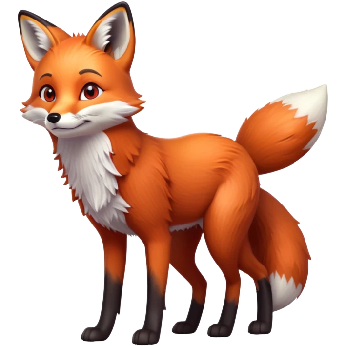 cinematic-[fox]-realistic-full-body-standing on all fours-emoji,-tail-tucked-close,-head-tilted-dramatically,-fox-[red]-fur,-simplified-yet-realistic-focused-features,-highly-detailed,-glowing-with-an-almost-sarcastic-glow  expressive eyes emoji