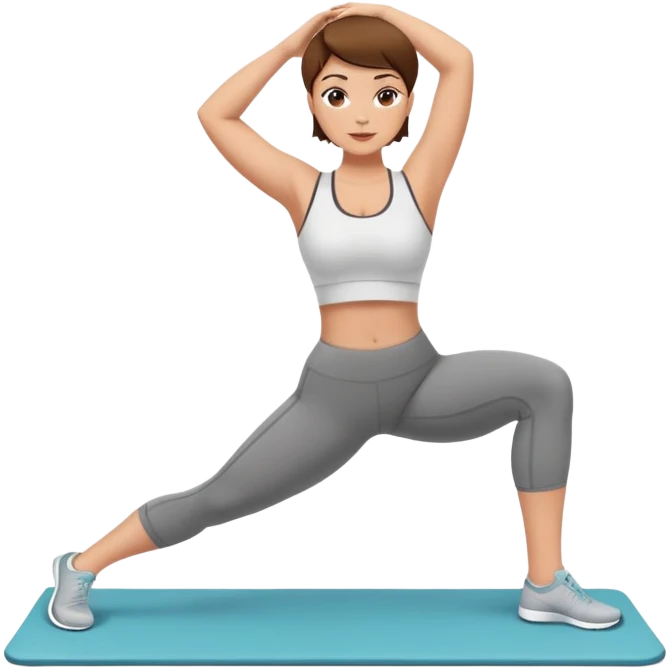 Pretty, slightly curvy white Woman with short brown hair doing Pilates exercises  emoji