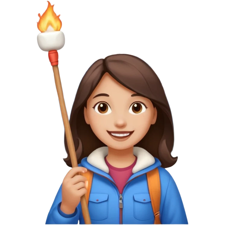 Girl + marshmallow stick, Mountain Campers. emoji