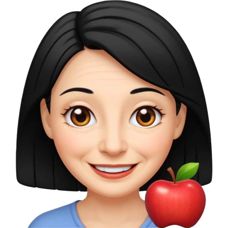 smiling woman with wrinkles, black hair, kind expression, Apple emoji style emoji