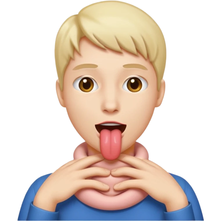 Person with their two hands around their neck, with their tongue sticking out emoji