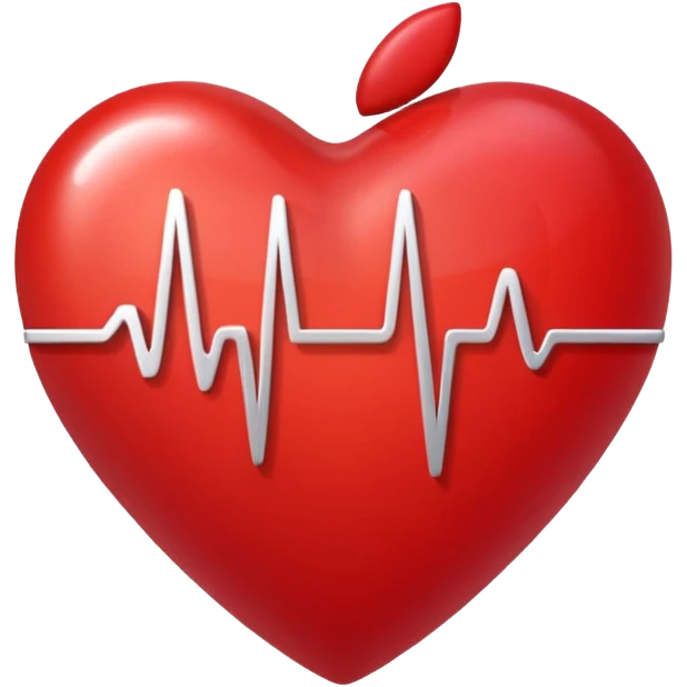 glossy red heart emoji with white EKG line in PQRST waveform, soft gradients, shiny highlights, Apple iOS style emoji
