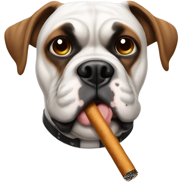 white boxer with brown eye patch smoking cigarette emoji