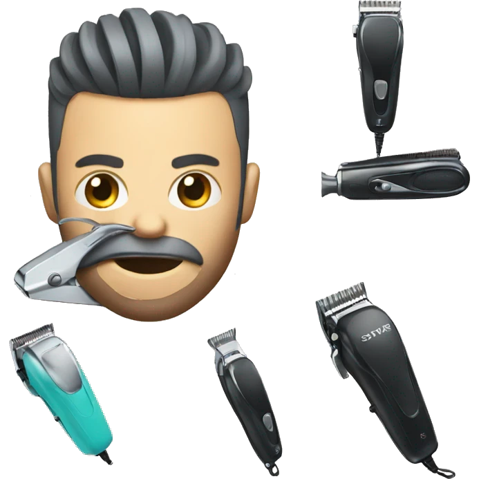 hair clipper with aggressive face emoji