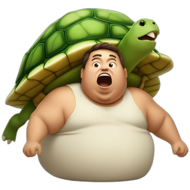 fat boy with a turtle shell laying on his back while angrily screaming emoji