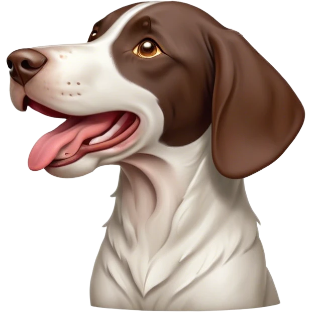 Cinematic Cute Yawning German Pointer Portrait Emoji, Head tilted slightly with a dramatic, wide-open yawn, revealing a sleek liver and white coat with a crisp finish, floppy ears slightly drooping, round brown eyes barely open in drowsy contentment, Simplified yet irresistibly adorable features, highly detailed, glowing with a soft, cozy glow, high shine, relaxed yet expressive, stylized with a touch of whimsy, bright and endearing, soft glowing outline, capturing the essence of a sleepy yet affectionate hunter, so drowsy it feels like it could stretch out of the screen and curl up for a nap! emoji