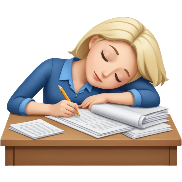 Elementary school teacher napping on desk with papers emoji