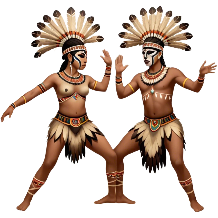 Cinematic Realistic scene of two indigenous dancers performing an Aboriginal Corroboree, adorned in intricate traditional body paint and ceremonial attire, captured in fluid motion with earthy tones and vibrant, cultural lighting emoji