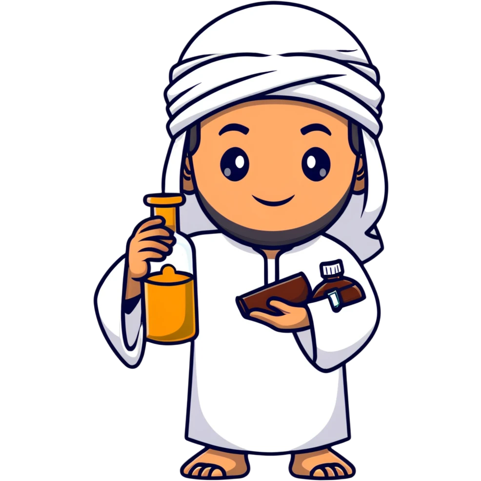 Arab man in traditional clothes holding a medicine bottle emoji
