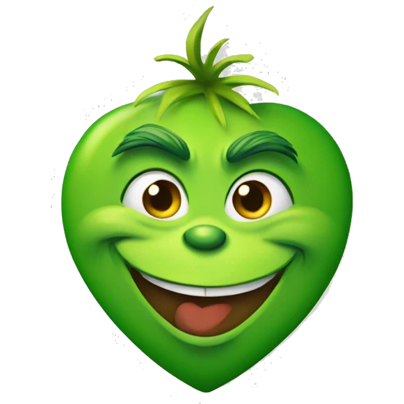 Smiling grinch face in a green heart emoji