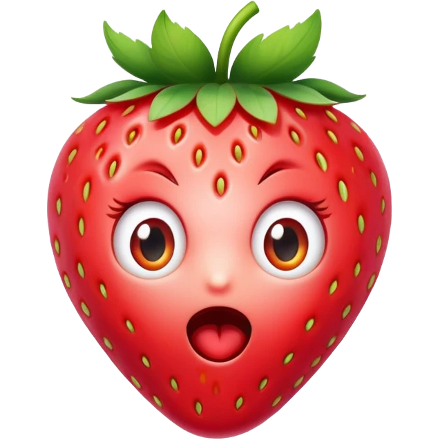 A surprised strawberry emoji with wide eyes, vibrant and colorful style. emoji