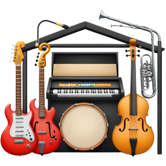 Garage with musical instruments set up  emoji