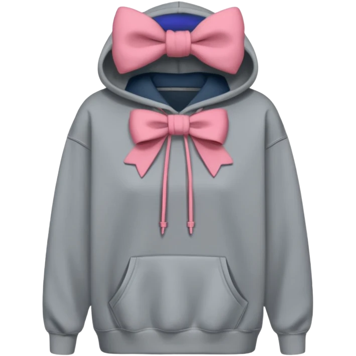 a gray oversized hoodie with a bow print on the chest emoji