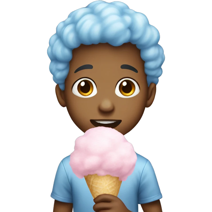 A short boy eating cotton candy emoji