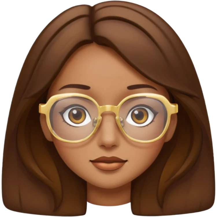 a girl with brown hair, slightly tanned skin and large square gold glasses emoji
