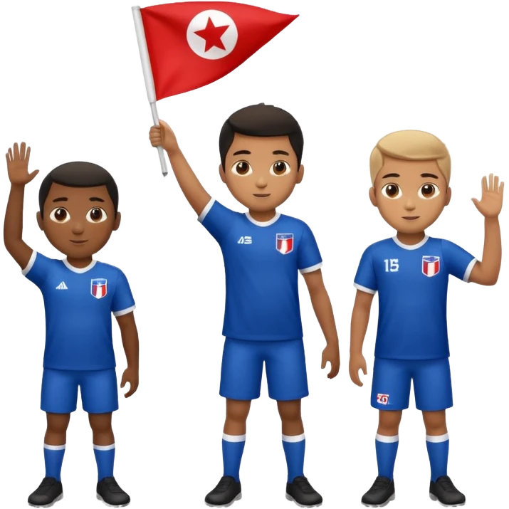 A black boy holding a big team flag, waving it proudly with a determined expression full body emoji