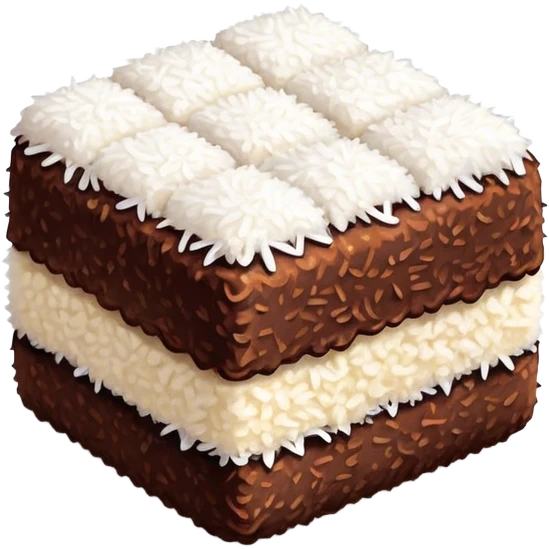 cinematic-realistic-lamingtons-dessert-emoji,-depicted-as-soft-sponge-squares-coated-in-chocolate-on all sides with coconut sprinkled on all side-rendered-with-mouth‚watering-detail-and-vibrant-lighting emoji