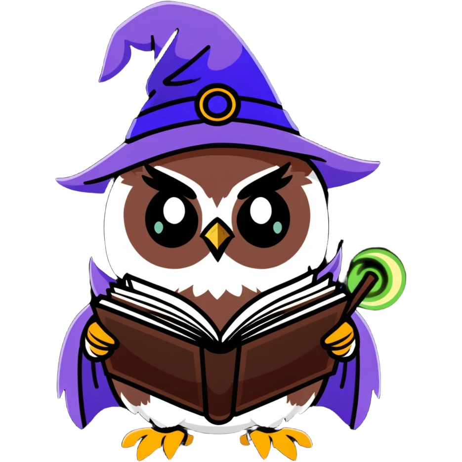 owl wizard with spell book emoji