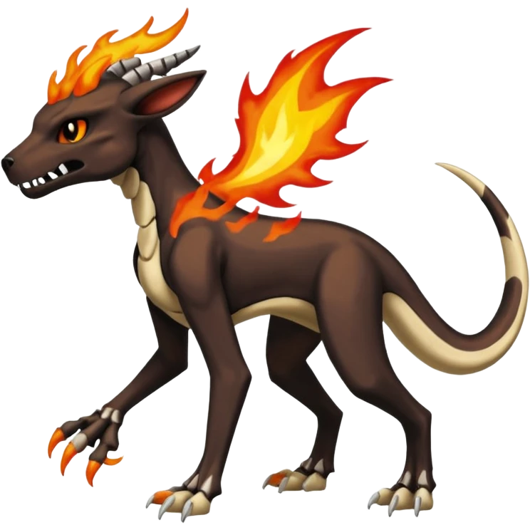 Skeletal Fiery Flaming Volcanic Draconic Cubone-Salandit-Houndoom-Houndour-Marowak-Poochyena-Litten-Fakémon-hybrid-creature (full body), 4 legs emoji