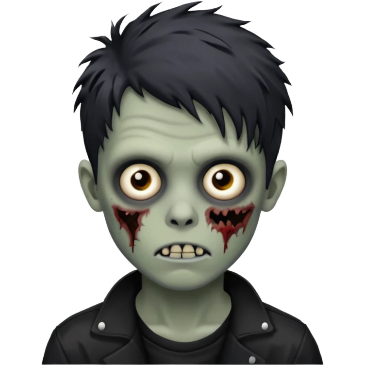 Zombie Boy with black médium large messy hair and teenager aparience, black background emoji