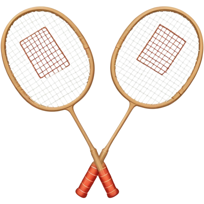 Two crossed badminton rackets with a shuttlecock resting in between, set against the faint outline of a badminton court. The image highlights the tools of the sport, with a subtle emphasis on the court's net and boundaries, symbolizing competition and skill. emoji