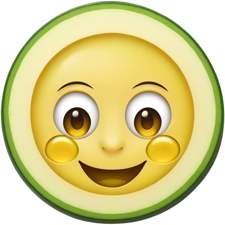A yellow round modern smiley face emoji wearing zucchini slices on its eyes  emoji