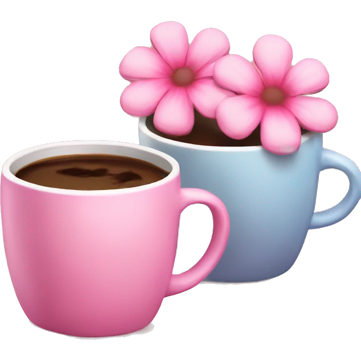 2 pink coffees and pink flowers  emoji